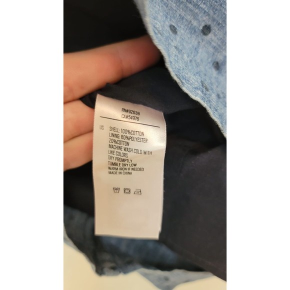 Fossil Blue Denim Jeans Shift Dress Lined Pleated Neck Sleeveless Polka Sz. S - Picture 6 of 7